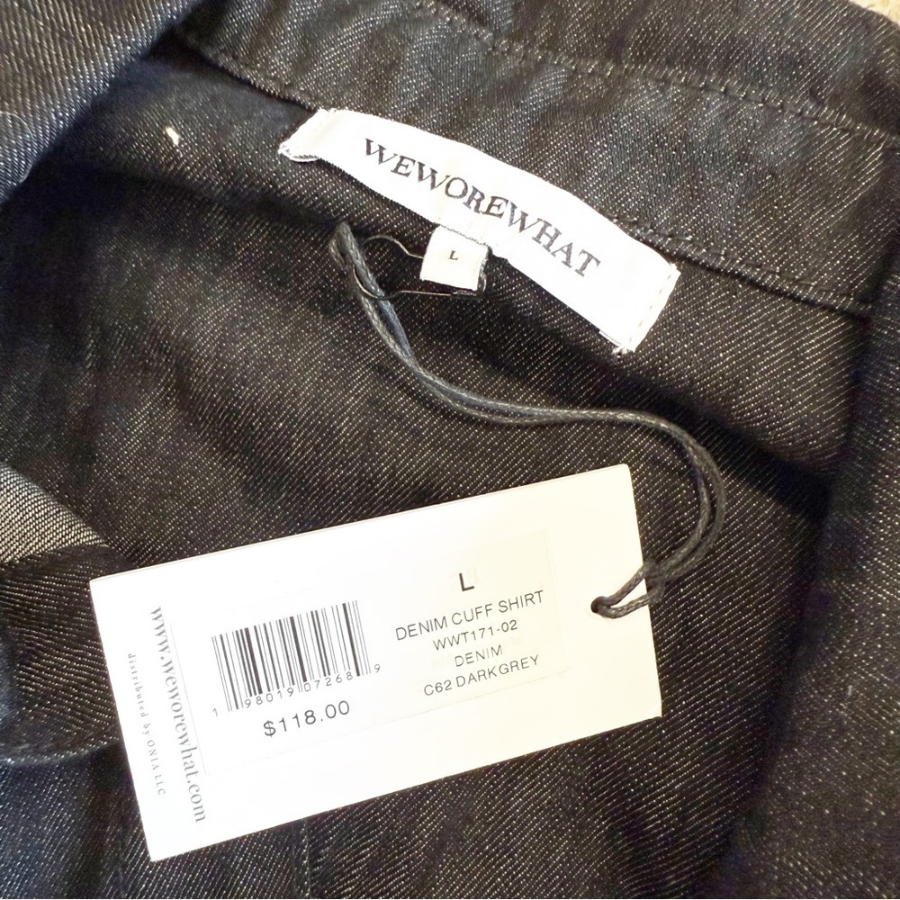 NWT WeWoreWhat Dark Gray Denim Cuff Shirt, Size Large - Picture 7 of 9